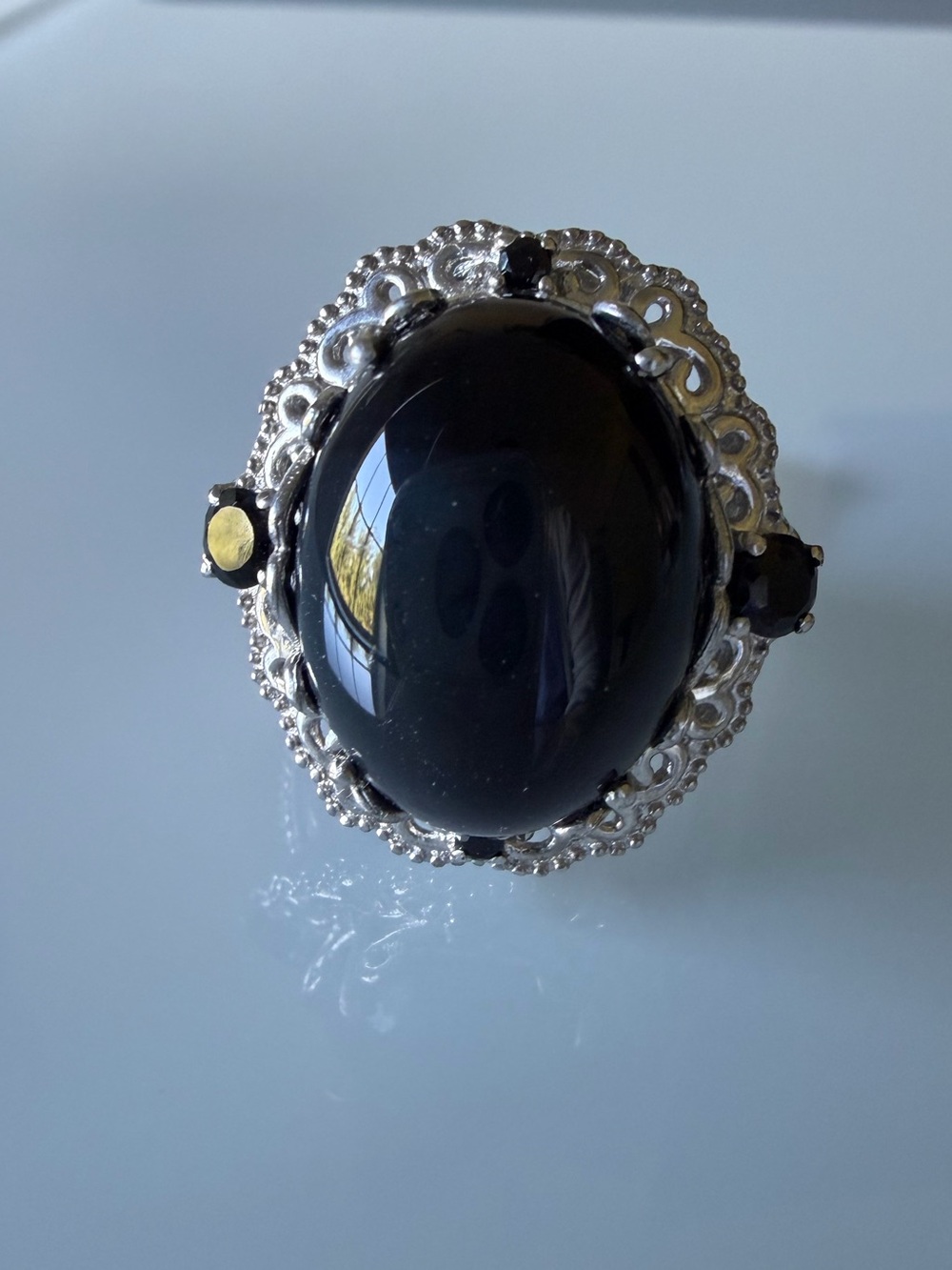 Karis genuine large black onyx sterling silver filigree ring. NWT